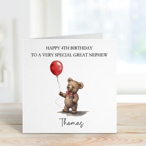 Biglietto di auguri per il 4° compleanno del pronipote, biglietto di auguri per il pronipote, biglietto per qualsiasi età, 1°, 2°, 3°, 4°, 5°, 6°, biglietto personalizzato