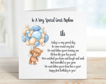 Great Nephew 1st Birthday Card, 1st Birthday Card For Great Nephew, Personalised Great Nephew 1st Birthday Card