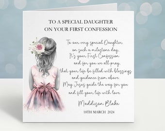 Personalised First Confession Card, 1st Confession Card For Daughter, Confession Card For Granddaughter, 1st Confession Great Granddaughter