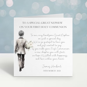 Carte de communion personnalisée pour arrière-neveu, carte de 1ère communion pour fils, carte de communion arrière-petit-fils, pour un petit garçon spécial