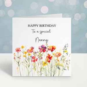 Tarjeta de cumpleaños de niñera, tarjeta de cumpleaños personalizada de mamá para ella, tarjeta de cumpleaños floral, tarjeta para niñera, tarjeta para abuela, tarjeta para niñera