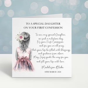 Scheda di prima confessione personalizzata, scheda di prima confessione per figlia, scheda di confessione per nipote, prima confessione pronipote