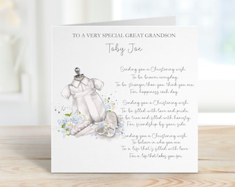 Great Grandson Christening Card, Christening Card For Great Grandson, Personalised Christening Card