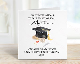 Personalised Son Graduation Card, Personalised Graduation Card For Him, Graduation Card For Son, Cap And Scroll Graduation Card