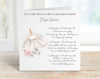 Great Granddaughter Christening Card, Christening Card For Great Granddaughter, Personalised Christening Card