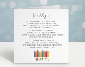 Childminder Card, Thank You Child Minder Card, Card For Childminder, Teacher Gift, Personalised Childminder Card