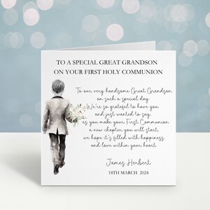 Carte de communion personnalisée, carte de 1ère communion pour arrière-petit-fils, carte de communion de neveu, carte de communion pour un petit garçon spécial