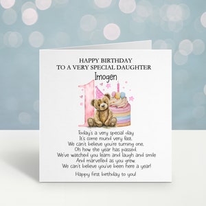 Tarjeta de primer cumpleaños personalizada para una hija especial, niña especial, nieta de la tarjeta de 1er cumpleaños, hijo, poema del 1er cumpleaños