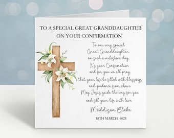 Personalised Confirmation Day Card, Confirmation Day Card For Great Granddaughter, Confirmation Card Granddaughter, Confirmation Daughter