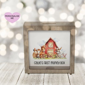 My First Money Box, Personalised Farmyard Money Box, Shadow Box Frame Money Box, Christening Gift, Birthday Gift For Grandchild