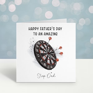 Darts vaderdagkaart, gepersonaliseerde vaderdagkaart voor stiefvader, Vaderdagkaart met dartbordontwerp, Bampi, Bampy, opa, papa