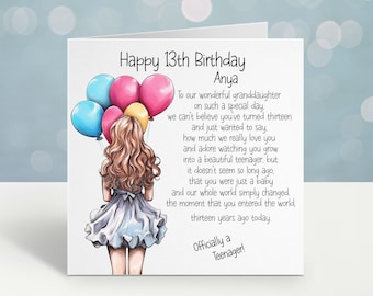 13th Birthday Card, Personalised 13th Birthday Card For Granddaughter, Officially A Teenager Card, Daughter 13th Birthday Card Birthday Girl
