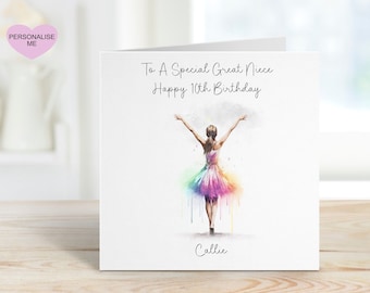 Dancer Birthday Card, Great Niece 10th Birthday Card, Personalised Birthday Card, Any Age, 1st, 2nd, 3rd, 4th Birthday, Great Niece Card