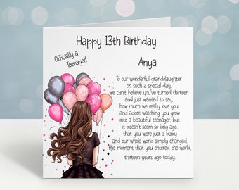 13th Birthday Card, Personalised 13th Birthday Card For Granddaughter, Officially A Teenager Card, Daughter 13th Birthday Card Birthday Girl