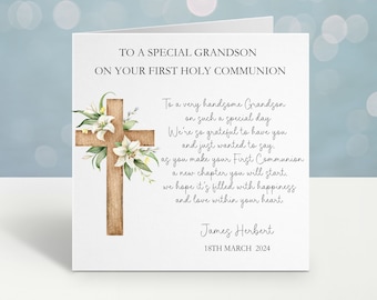 Personalised Holy Communion Card, 1st Communion Card For Son, Communion Card Great Grandson, Communion Card For A Special Little Boy