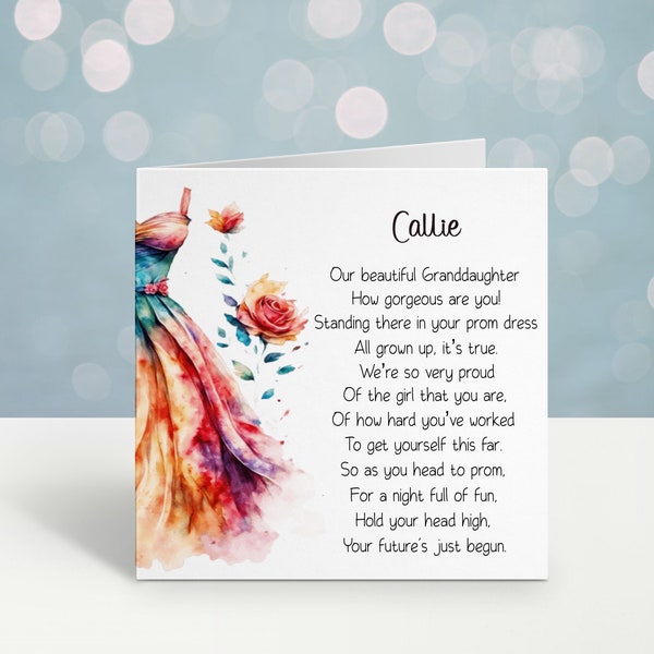 Granddaughter Prom Card, Personalised Card For Prom Night, Celebration Card, Granddaughter Prom Card, Niece Prom Card