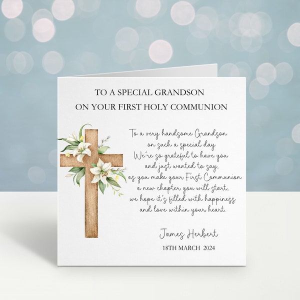 Personalised Holy Communion Card, 1st Communion Card For Son, Communion Card Great Grandson, Communion Card For A Special Little Boy