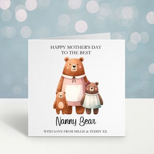 Carte de fête des mères nounou ours, carte de fête des mères pour nounou ours, cadeaux belle-mère, fête des mères pour grand-mère, grand-mère, carte de fête des mères pour Mamgu