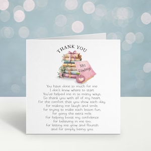 Carte de professeur, carte de remerciement pour professeur, carte pour professeur, cadeaux pour professeur, carte de professeur personnalisée, carte de poème de professeur