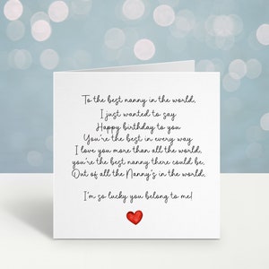 Tarjeta de cumpleaños de niñera, tarjeta de cumpleaños personalizada de mamá para ella, tarjeta de cumpleaños de poema, tarjeta para niñera, tarjeta para abuela, tarjeta para niñera