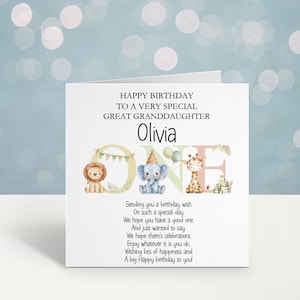 1a tarjeta de cumpleaños, primera tarjeta de cumpleaños personalizada para una nieta nieta especial, niña especial, 1a tarjeta de cumpleaños bisnieta