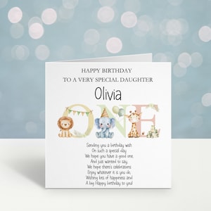 1a tarjeta de cumpleaños, primera tarjeta de cumpleaños personalizada para una sobrina nieta especial, niña especial, hija de la 1a tarjeta de cumpleaños