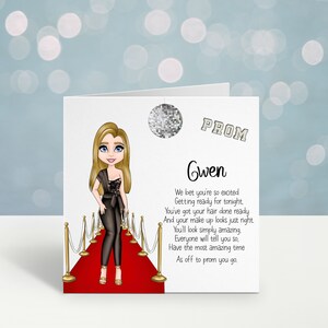 Prom Card, gepersonaliseerde kaart voor Prom Night, Celebration Card, Prom Card Girl Jumpsuit