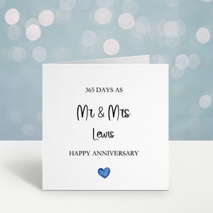 Tarjeta del 1er aniversario, tarjeta personalizada del primer aniversario de boda, 365 días casados, tarjeta Mr & Mrs, tarjeta Mr and Mr, tarjeta Mrs And Mrs