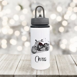 Motorbike Water Bottle, Personalised Water Bottle, Water Bottle With Straw, Personalized Gift For Her, Motorbike Drinks Bottle