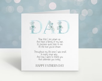 Carte de fête des pères, carte de fête des pères personnalisée pour papa, carte de fête des pères avec poème/vers