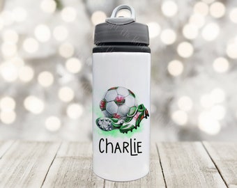 Wales Fußball Wasserflasche, personalisierte Wasserflasche, Wasserflasche mit Stroh, Trinkflasche für Kinder, Schulflasche, walisischer Fußball