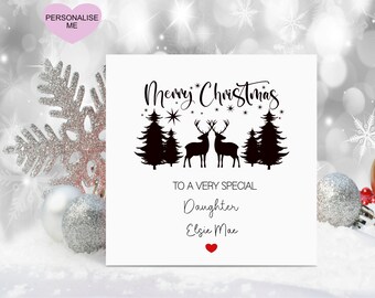 Carte de Noël fille, carte de Noël pour fille, carte de Noël personnalisée, scène de Noël