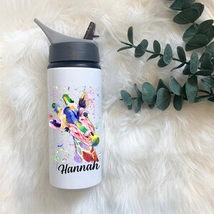 Giraffe Water Bottle, Personalised Water Bottle, Water Bottle With Straw, Personalized Gift For Her, Cow Water Bottle