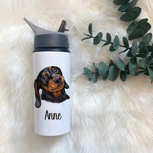 Dachshund Water Bottle, Personalised Water Bottle, Water Bottle With Straw, Personalized Gift For Her, Dog Water Bottle