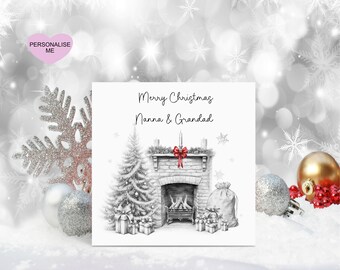 Nanna & Grandad Christmas Card, Christmas Card For Nannie Personalised Christmas Card, Christmas Fireplace Card, Any Title