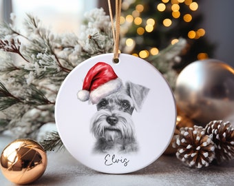 Miniatur Schnauzer Hund Kugel, personalisierte Haustier Hund Weihnachtsbaum Dekoration, Geschenk für Hundefamilie, Hundeliebhaber, Santa Hund Kugel