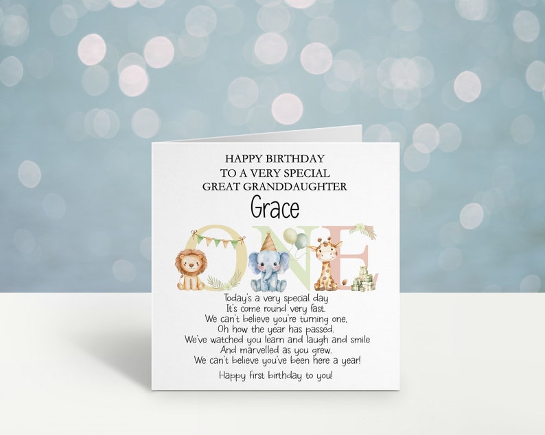 Personalised First Birthday Card for A Special Great Granddaughter, 1st ...