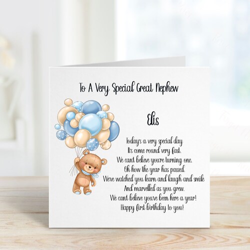 Great Nephew 1st Birthday Card, 1st Birthday Card For Great Nephew, Personalised Great Nephew 1st Birthday Card