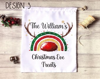 Christmas Eve Treat Bag, Personalised Xmas Eve Goodies Bag, Twas The Night Before Christmas Family Treat Bag, Reindeer Red Nose Xmas Eve Bag