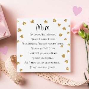 Moederdagherdenkingskaart, Moederdag zonder jou-kaart, Memorial Mothers Day Card, Mothers Day In Heaven-kaart, gedicht voor moeder