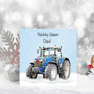 Carte de Noël Nadolig Llawen, carte de Noël galloise pour Taid, carte de Noël tracteur galloise