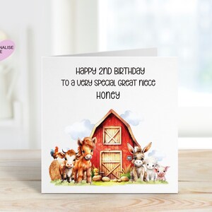 Carte d’anniversaire de 2e nièce, carte d’anniversaire pour nièce, carte d’anniversaire personnalisée, carte d’anniversaire de ferme, carte de tout âge