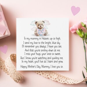 Mama im Himmel, Muttertags-Erinnerungskarte, Muttertag ohne Sie Karte, für meine Mama im Himmel, Muttertagsgedicht für Mama im Himmel