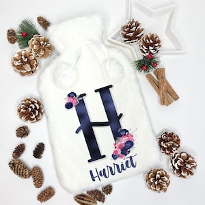 Garrafa de água quente, garrafa de água quente fofa, garrafa de água quente personalizada, garrafa de água quente com letras florais, presente para babá, presente para mamãe