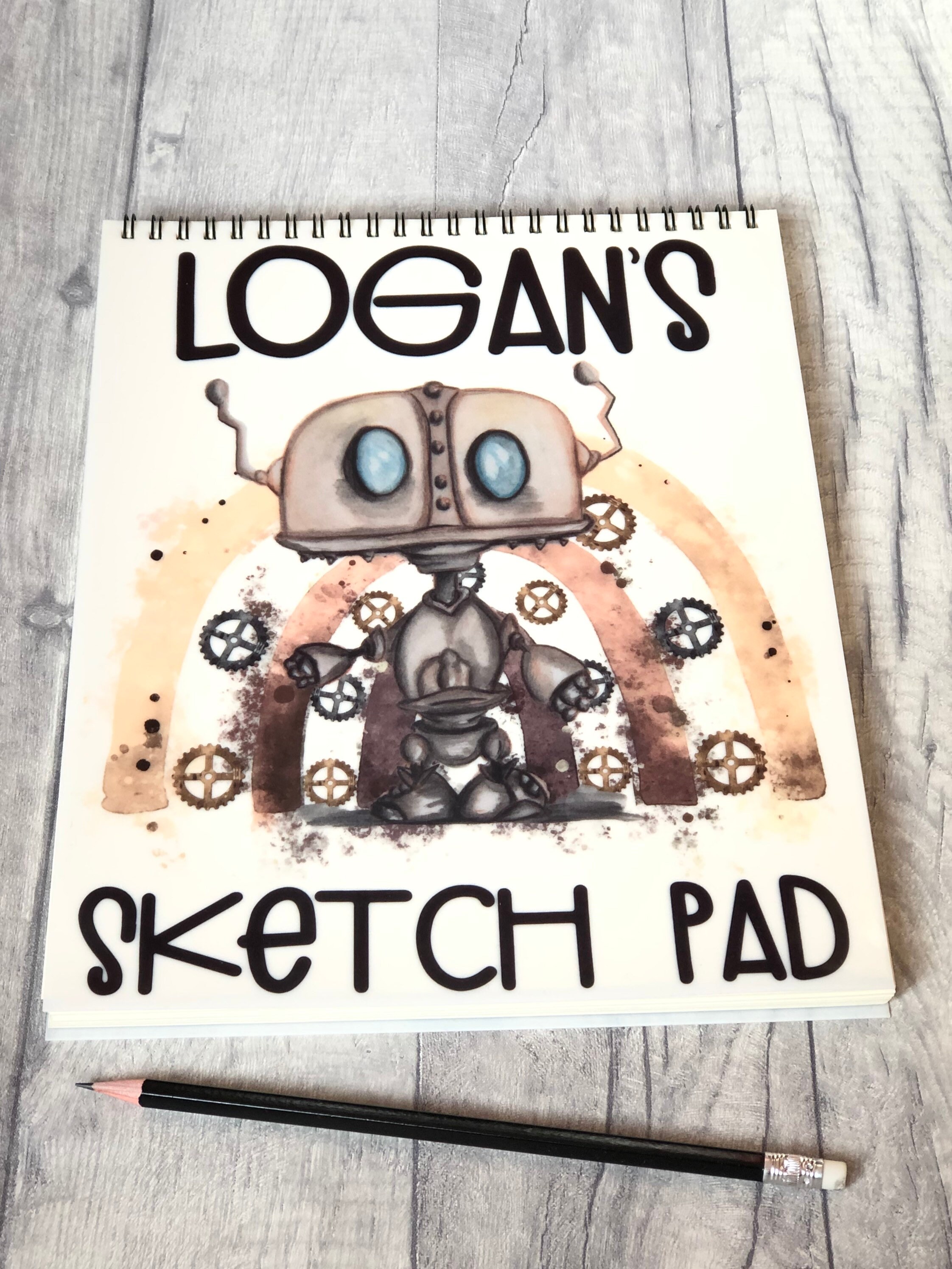 Kids Personalised Sketch Pad, Childrens Sketch Pad, Robot Design