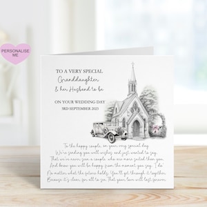 Biglietto di nozze per nipote e futuro marito, biglietto di matrimonio personalizzato per la nipote, biglietto per il giorno del matrimonio con design in chiesa