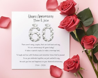 Diamond Wedding Anniversary Card, 60th Wedding Anniversary, 60th Wedding Anniversary Card For Special Couple, personalised Card