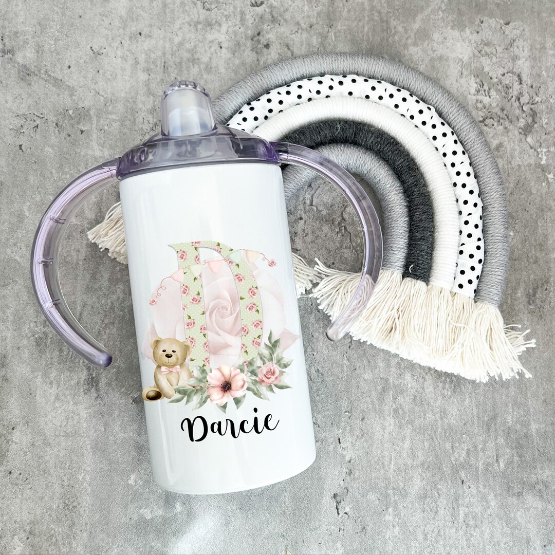 Sippy Cup, Sippy Cup Personalised, Personalised Initial Teddy Sippy Cup, Kids Sippy Cup Mug