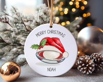 Rugby Christmas Tree Decoration, Personalised Rugby Christmas Tree Bauble, Sports Christmas Decoration