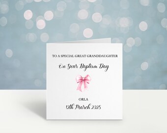 Carte de baptême fille, carte de baptême personnalisée pour arrière-petite-fille, carte de baptême